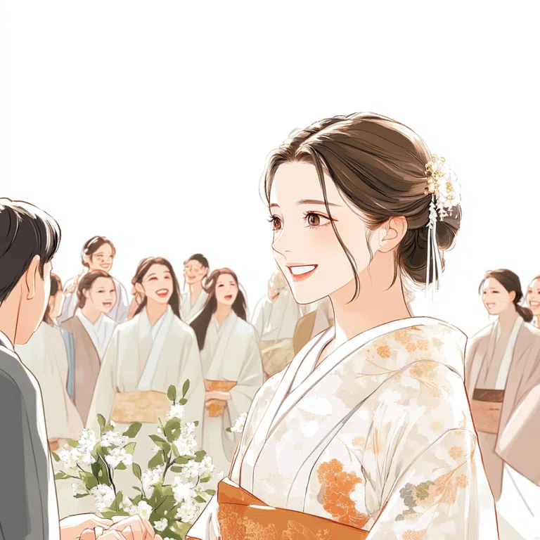 振袖姿で成人式へ向かう女性のイラスト